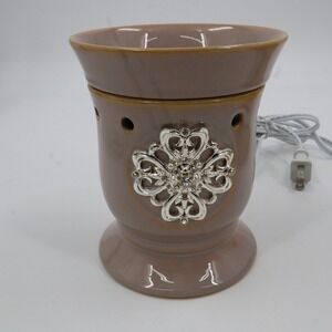 Scentsy Mother's Day Full Size Wax Warmer Mauve Tan Silver Filigree Crystal